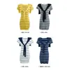 Vestido listrado de seda gelada estilo Academia Naval Coreana para mulheres, conjunto de verão para garotas quentes OL petite com xale e saia curta