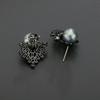 Brincos Zircônia Pérola Negra Cinza Retro Preto Nova Argola de Prata S925 Brincos da Moda