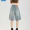 Jeans Retro de Cinco Bolsillos de Cintura Alta para Mujer Verano Delgados Sueltos Adelgazantes de Línea A Pierna Ancha Pantalones de Longitud Media