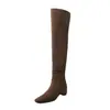 Botas Femininas de Salto Alto com Aumento Oculto de Altura, Novidade de Inverno Bico Quadrado Salto Médio 5.5CM Zíper Traseiro Emagrecedoras Botas Altas