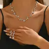 Joyería Transfronteriza Collar Pendientes Pulsera Forma de Hoja de Flor de Ciruelo Vestido de Novia Set de Joyería de Gama Alta para Mujer