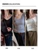 Camiseta Base de Manga Larga con Cuello en V y Canalé Estilo Francés Gris de Tencel para Mujer, Top Camiseta Versátil de Corte Ajustado con Hombro Normal para Otoño e Invierno