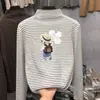 Camiseta térmica de base estilo coreano para niña, con rayas, Otoño/Invierno, manga larga, para niños, cuello semi-alto, cálida