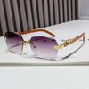 Gafas de sol cuadradas sin montura con borde recortado para mujer, color degradado, moda transfronteriza europea y americana, patilla de gafas con imitación de veta de madera, gafas de sol decorativas de leopardo