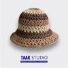 Sombrero de paja arcoíris para niños, estilo japonés, para verano, para viajes, con protección solar, sombrero de pescador con rayas de paja, sombrero de cubo que cubre la cara.
