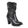 Botas de couro de salto alto estilo western, tamanho grande, botinhas curtas feitas à mão com saltos grossos, modelo de exportação para o Ebay, estilo para o ano todo 183