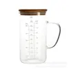 Taza medidora de vidrio resistente a altas temperaturas con escala, vaso para beber, vaso de gran capacidad con tapa y asa 500 ml 1000 ml