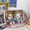 Linda Bolsa Doble de Muñeco de Dibujos Animados Muñeco de Algodón PU Bandolera Bolsa Transparente para Dolor Muñeco de 20 cm Bolsa de Hombro de 15 cm
