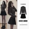 Conjunto de Roupa Moda Outono 2026 Estilo Chá, Saia Curta Estilo Leite Inspirada na Chanel, Saia Plissada, Conjunto de Vestido para Mulheres