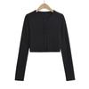 DS24118-24 Verano Nuevo Estilo Europeo y Americano Hebilla de Seis Granos Dientes Redondos Cuello Redondo Manga Larga Casual Corto Cardigan Tejido