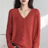 Cardigan de malha de algodão japonês 2025 primavera e outono novo suéter solto com decote em V artístico feminino jaqueta de cor sólida de abotoamento único