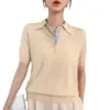 Camiseta de Punto con Cuello Polo de Manga Corta para Mujer 2026 Nuevo Estilo Principios de Otoño Camisa de Solapa Camiseta Fina Capa Interior Top Base