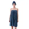 Bata de Coral Fleece con Encaje para Mujer, Vestido Absorbente sin Tirantes, Toalla de Baño Portátil, Conjunto de Pijama para Ducha de Adultos con Gorro Secador de Cabello