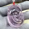 Collar de suéter largo y chic con colgante de vidrio imitación jade y colgante de amatista rosa de la suerte, estilo coreano para mujer, combinable