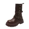 Botas Martin retro color marrón Maillard que aumentan la altura para mujer, nuevas botas de motocicleta de doble uso otoño e invierno 2026, botines de suela gruesa para mujer