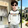 Camiseta de manga larga de algodón puro para niños, primavera y otoño, cómoda y transpirable, top de capa base para niños mayores, camisa de estilo raglán moderna y genial