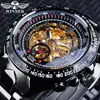 Ganador Moda Masculina Europea y Americana Reloj Mecánico Automático Calado Venta al por Mayor Caja Negra Esfera Negra Inscripción Dorada