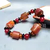 Pulseira de Ágata com Contas Dzi de Três Olhos no Atacado com Contas Cilíndricas, Suprimento para Transmissão ao Vivo de Vendedores de Rua, Pulseira Unissex, Contas Grandes Vermelhas do Período dos Reinos Combatentes Lulutong