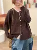 Nuevo cárdigan de punto de algodón vintage para otoño e invierno, corte holgado, cuello redondo, estampado, top de punto casual simple y versátil