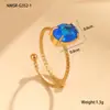 Moda Transfronteriza Simple Anillo de Acero Inoxidable con Circonita Oval Engastada en Garras Anillo Abierto de Lujo Ligero de Alta Gama Europeo y Americano Venta Directa