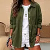 2026 Estación Independiente de Amazon Comercio Electrónico Transfronterizo Europeo y Americano Ropa de Mujer Otoño Color Sólido Moda Manga Larga Bolsillo Pana Camisa