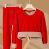 Set de Ropa Interior Térmica Roja Gruesa de Lana de Camello para Hombres y Mujeres de Invierno para el Año de Nacimiento, Extra Engrosado con Forro de Felpa, Ropa y Pantalones de Otoño