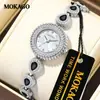 Reloj de Pulsera Mokago Popular Transfronterizo Francés Retro Verde Esmeralda Cuarzo para Mujer, Reloj de Pulsera Estilo Vintage de Lujo Ligero