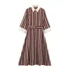 Vestido Midi Rayado Elegante de Moda para Mujer Estilo Europeo y Americano Transfronterizo 2026 con Cinturón 5029215