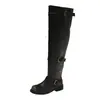 Botas de couro macio acima do joelho para mulheres, botas de cowboy vintage, novo estilo outono e inverno 2026, com fivela de cinto, salto grosso, botas de equitação versáteis