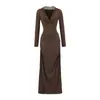 Vestido de Encaje con Empalme, Cuello en V, Estilo Ligero y Maduro para Mujer en Otoño e Invierno, Nuevo, Cintura Alta, Ajustado, Falda Línea A, Elegante Falda Larga