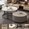 Mesa de Centro, Lujo Ligero, Simple y Moderna, para Sala de Estar, Apartamento Pequeño, Estilo Nórdico, Mesa Auxiliar Redonda Pequeña de Mármol y Roca