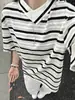 Fabricante Original Retro Americano Camisa Polo Rayas Blancas y Negras Manga Corta Verano para Hombre Camiseta Cuello Irregular Media Manga