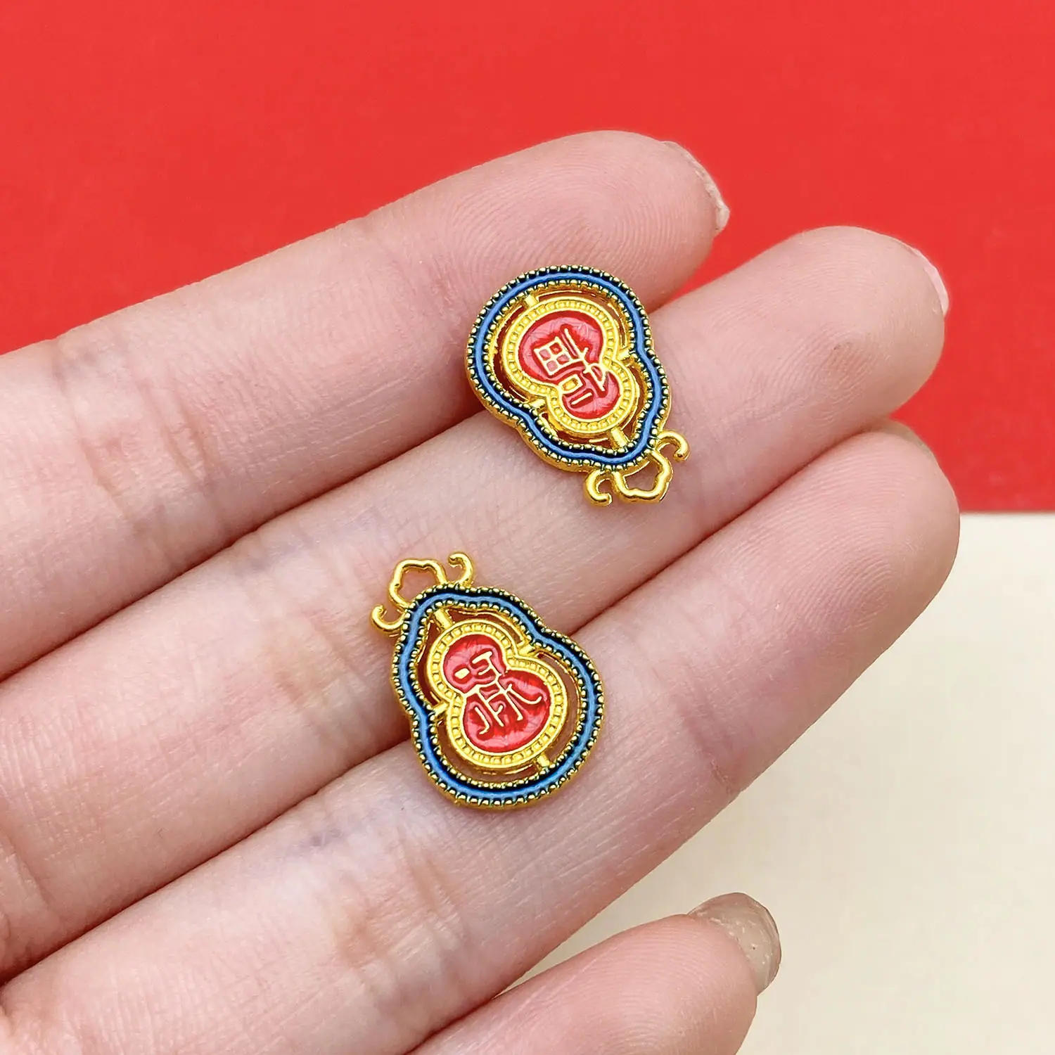 22804-ZY2-红色滴油亮金锌合金福禄葫芦16x11mm
