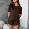 Pijama Transfronterizo Europeo y Americano Primavera Verano 2025 Tejido Cómodo Manga Corta Shorts Conjunto de Dos Piezas Ropa de Casa Suave Casual para Mujer