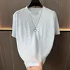 Nueva Camiseta de Manga Corta para Hombre de Malla Transpirable de Alta Calidad Color Sólido Delgada, Ajuste Holgado, Cuello Redondo, Versátil de Media Manga, Verano 2026