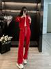 Conjunto Esportivo Casual Vermelho para Mulheres, Moda Primavera & Outono Estilo de Rua Celebridade da Internet Conjunto de Duas Peças: Moletom e Calça de Pernas Largas