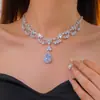 Aretes Colgantes Florales de Circonita Estilo Coreano Collar Lujo Accesible Nicho Gama Alta Cadena para Clavícula Conjunto de Joyería Elegante de Moda