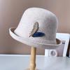 Chapéu de Pescador de Lã Australiana com Pena de Strass Japonês Chapéu de Feltro Tricotado Quente de Outono e Inverno para Mulheres Chapéu de Pote Vintage Enrolado