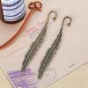 Marcapáginas de aleación de zinc con forma de pluma larga retro, tamaño 116 x 14 MM, con diseño de hoja galvanizada de metal, colgante DIY