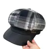 Sombrero Octagonal de Lana a Cuadros Empalmado de Gama Alta para Otoño e Invierno, Elegante para Exteriores, Que Muestra la Cara, Sombrero Boina Pequeña Fragante