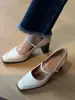 Sapatos de Couro Macio~Sapatos de Salto Único Estilo Francês para Mulheres, Elegantes e Confortáveis, Salto Alto, Salto Bloco, Sapatos de Trabalho, Sapatos Mary Jane Femininos