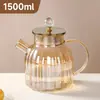 Tetera de Vidrio de Borosilicato Alto para Agua Fría con Tapa de Bambú, Adecuada para Calentar en Estufa Eléctrica de Cerámica, Tetera para Té de Flores, Jarra de Agua Fría para el Hogar, Venta al por Mayor de Fábrica