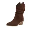 Botas de Moda Otoño/Invierno 2025 Tacón Grueso Estilo Perezoso Retro Botas de Montar Botas Arrugadas Slouch Zapatos de Mujer Melad Punta Fina