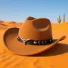 Chapéu Alto Preto Retrô, Chapéu de Cowboy Ocidental Unissex com Acessórios de Cabeça de Vaca, Chapéu de Jazz Estilo Étnico