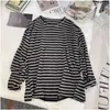 Camiseta de manga larga a rayas de bloques de color estilo coreano para mujer, nuevo modelo primavera y otoño 2026, estilo relajado y casual, top holgado y favorecedor
