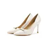 966-D5 Estilo Nuevo Hebilla de Metal Punta Fina Tacones Altos Charol Tacón de Aguja Cómodos No Cansan los Pies Temperamento Zapatos de Salón Mujer