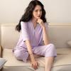 Pijama Modal Nuevo de Verano 2022 para Mujer Color Sólido Cuello en V Casual Ropa de Exterior Conjunto de Pantalón de Manga Corta