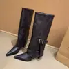 Botas de tacón de aguja con punta fina, estilo europeo y americano, para mujer, colección otoño/invierno 2025, efecto adelgazante, botas tipo Martin, botas altas