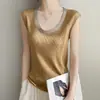 Nuevo Chaleco de Lana Peinada con Cuello en U para Mujer sin Mangas con Diseño de Diamantes en Contraste, Jersey Delgado de Punto
