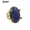 Anillo Retro Clásico Unisex Wt-R586 con Textura Natural, Piedra Preciosa Ovalada y Baño de Oro de 18K, Ajustable